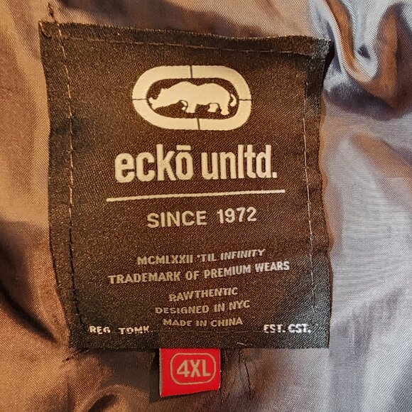 ECKO UNLTD. HOODIE FULL ZIP PUFFER JACKET BLACK/GREY MARBLED Y2K Vintage SZ 4XL - Picture 5 of 7
